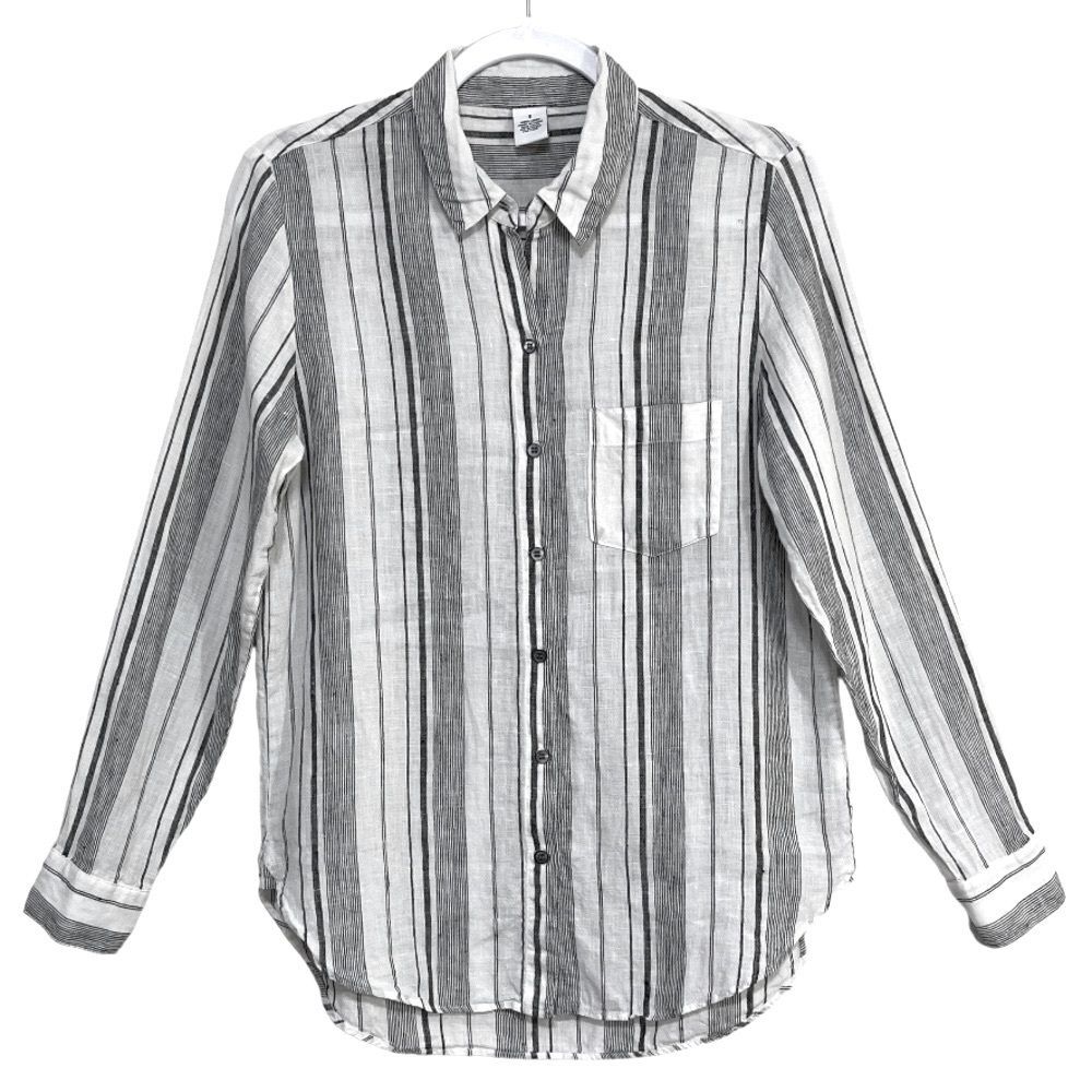 Republic Clothing 100% Linen Shirt Breathable Coastal Preppy Striped FLAW Size S